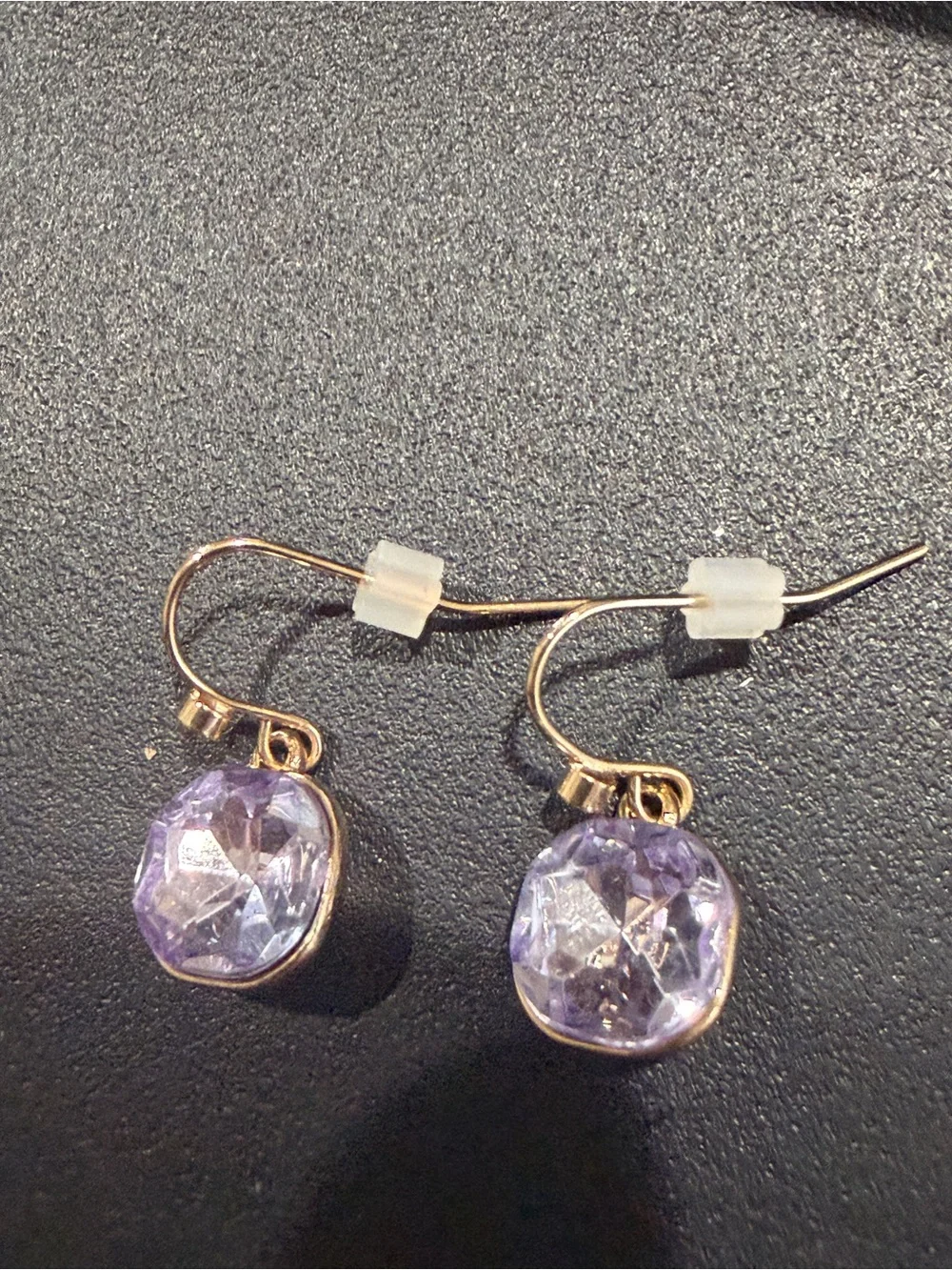 Avon Women’s Jewelry Gold Drop Earrings with Light Purple Gemstones NWOT